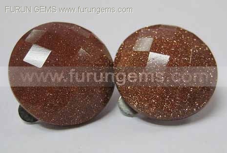 brown goldstone faceted round cabs earring