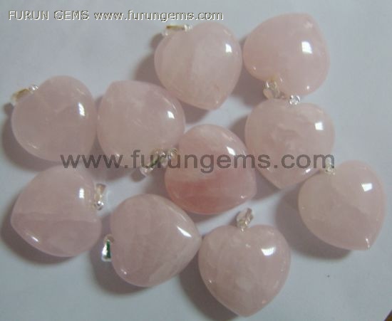rose quartz puff heart pendant