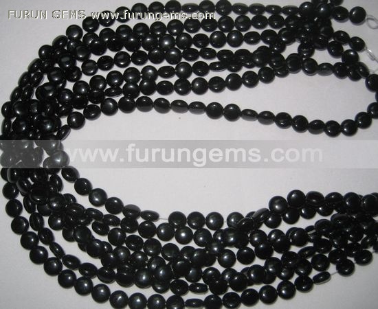 black onyx puff coin beads 6mm