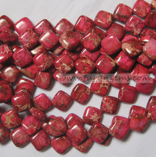 red Imperial jasper square beads