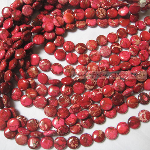 red Imperial jasper coin beads 16mm