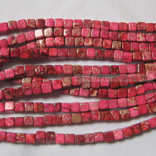 red Imperial jasper cube beads 6mm
