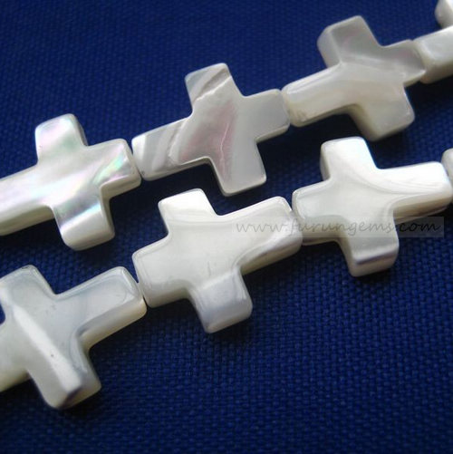 white MOP cross beads 9x11mm