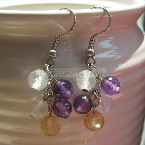 crystal,amethyst,citrine 6mm faceted earring