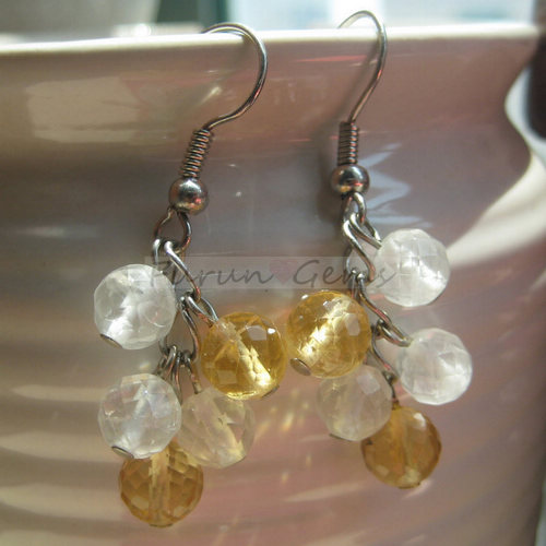 crystal,citrine 6mm faceted round beads earring