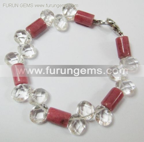 Bracelet: crystal and rhodonite