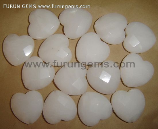 white jade faceted puff heart