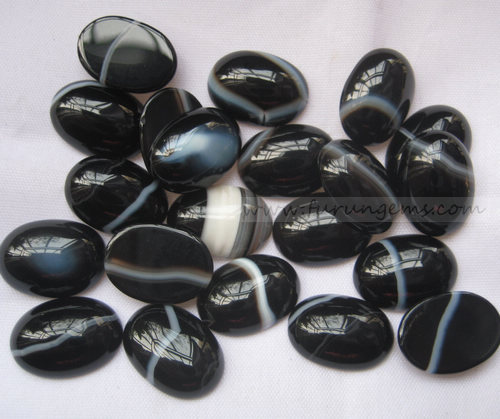 stripe black agate oval cabs 13x18mm