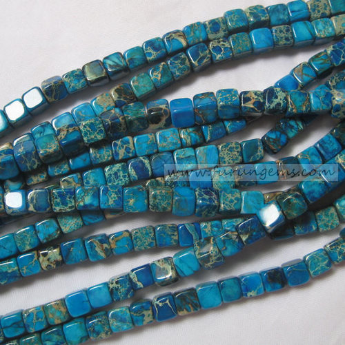 blue imperial jasper square cube beads