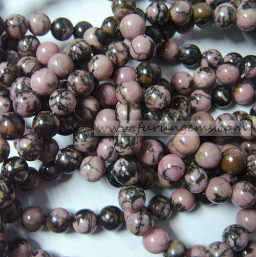 Rhodonite 8mm round beads 40cm
