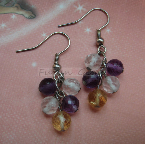 crystal,amethyst,citrine 6mm faceted earring