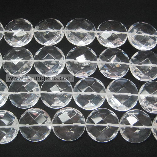 crystal facted disc clear quartz coin 25mm