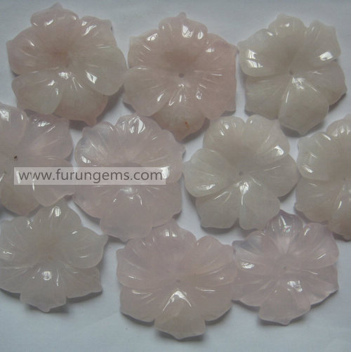 rose quartz flower carving 50mm pink
