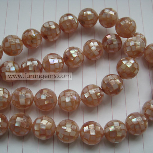 pink MOP mosaic round beads 12mm