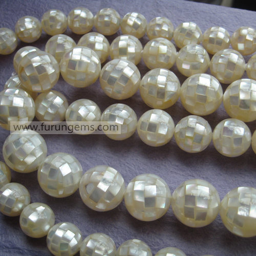 white MOP mosaic round beads 12mm