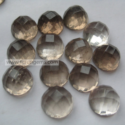 smoky quartz facted round cab 10mm